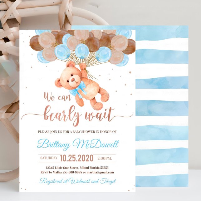 Editable Teddy Bear Baby Dusche Einladung Blue (Von Creator hochgeladen)