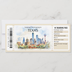 Editable Texas Flugzeug Ticket, Texas Trip Einladung