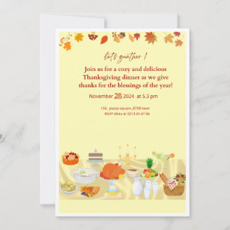 editable thanksgiving dinner invitation card with