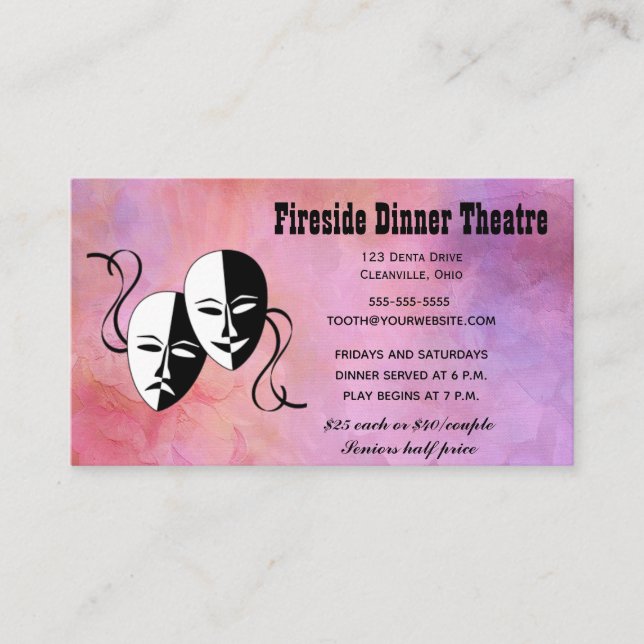 Editable Theater Masken Abendessen Theater Visitenkarte (Vorderseite)