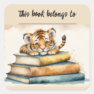 Editable Tiger and Books Buchzeichen Sticker