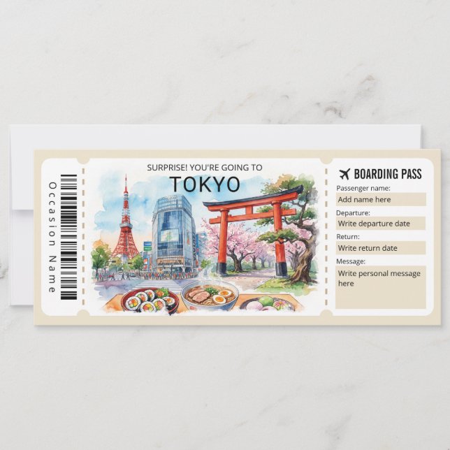 Editable Tokyo Trip Boarding Pass Ticket Einladung (Vorderseite)