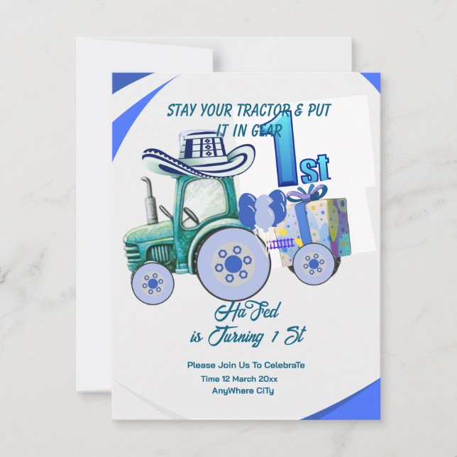 Editable Tractor Birthday Einladung, Green Tracto Einladung (Vorderseite)