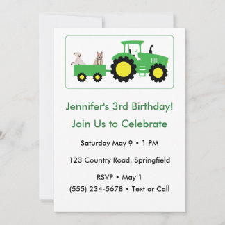 Editable Tractor Farm Party Birthday Invitation