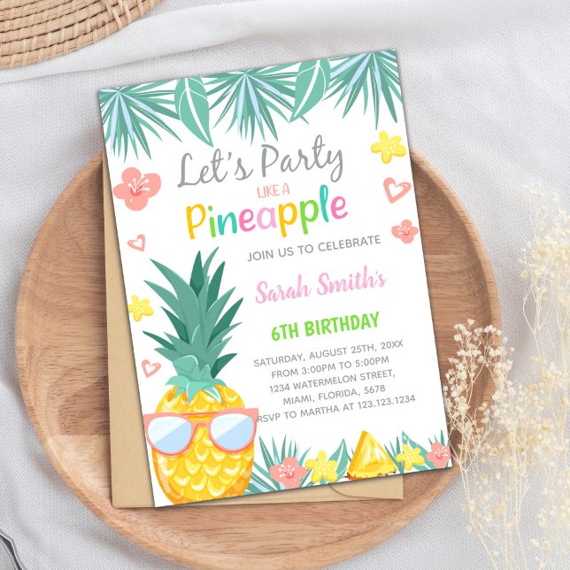 Editable Tropical Summer Printable Einladung (Pineapple Party Birthday Invitations)