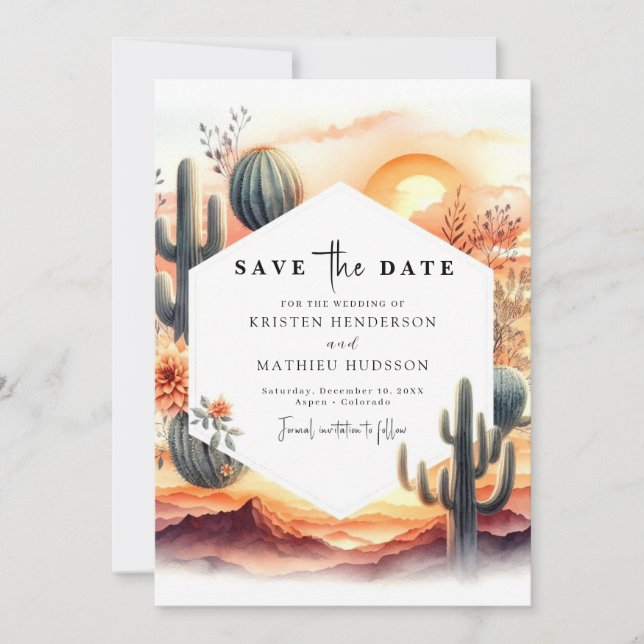 Editable Typografie Cactus Wedding Save The Date (Vorderseite)