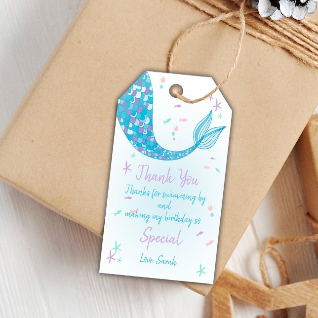 Editable Under the Sea Party Favor Étiquettes (Green Tail Mermaid Gift Tags)