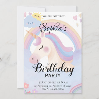 Editable Unicorn Geburtstagsparty Einladung