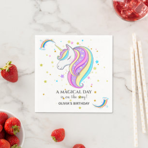 Editable Unicorn Geburtstagsparty Serviette