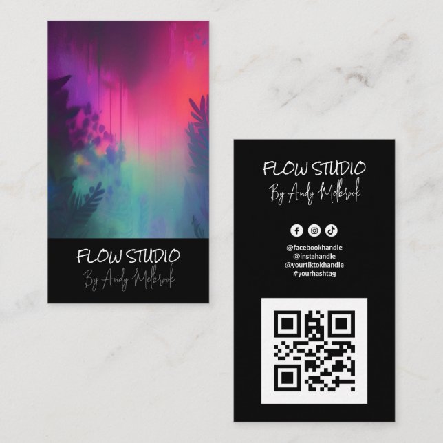 Editable Vibranly Fluid Art QR Code Visitenkarte (Vorne/Hinten)