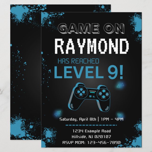 Editable Video Game Birthday Einladung (Vorne/Hinten)