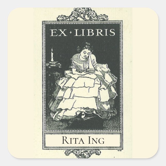 Editable Viktorianische Lady Reading Buchzeichen Quadratischer Aufkleber (Vorderseite)