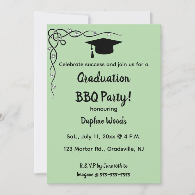 Editable Vines Blätter und Mortarboard Cap Grad GR Einladung (Vorderseite)