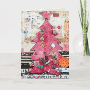 EDITABLE Vintag Pink Christmas Card Feiertagskarte