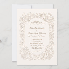 Editable Vintage Peonies Frame Wedding Invitation