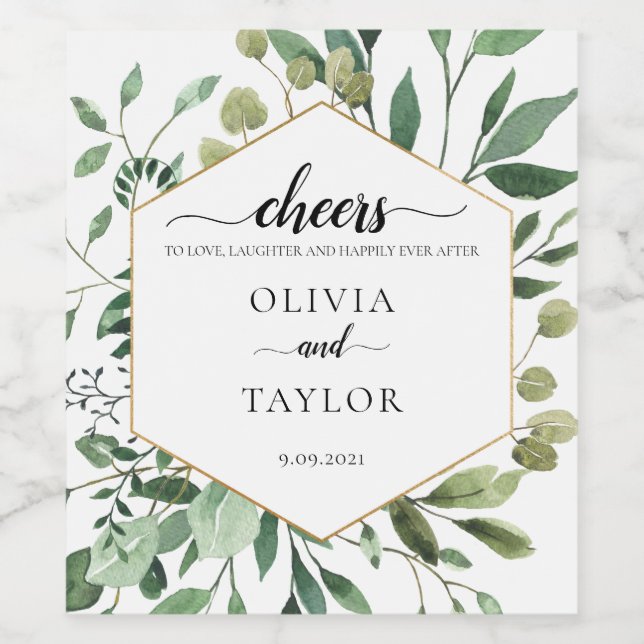 Editable Watercolor Greenery freut sich auf Liebe Weinetikett (Einzelnes Label)