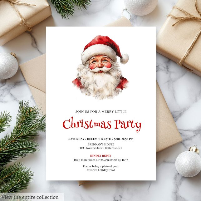 Editable Watercolor Santa Claus Holiday Dinner  Einladung (Editable Watercolor Santa Claus Holiday Dinner Invite

)