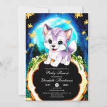 Editable Watercolor Wolf Baby Dusche
