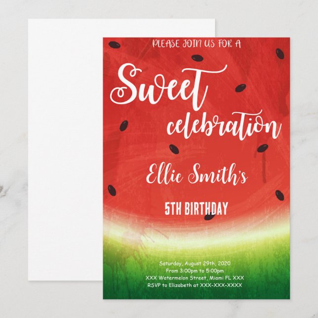 Editable Watermelon Birthday Einladung (Vorne/Hinten)