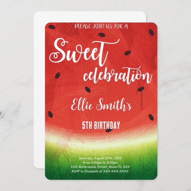 Editable Watermelon Birthday Einladung (Vorne/Hinten)