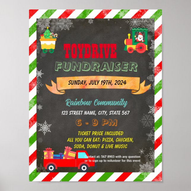 Editable Weihnachtsspielzeug-Laufwerk Fundraiser F Poster (Vorne)