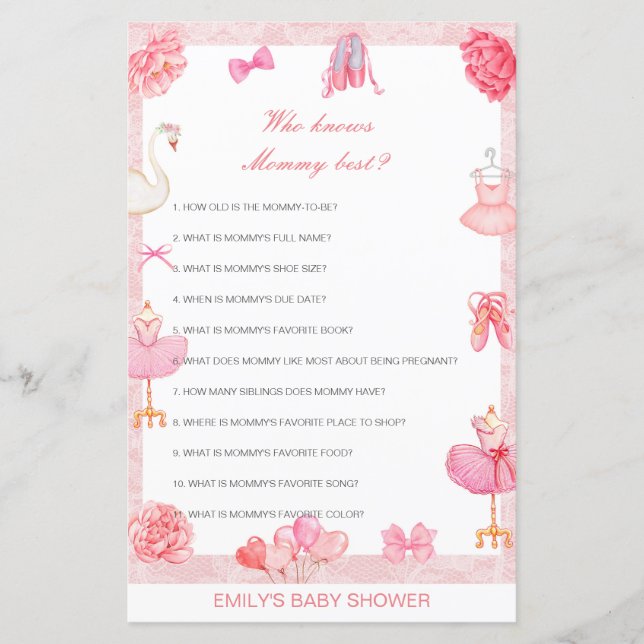 Editable Wer Mommy Best Baby Shower Game kennt (Vorderseite)