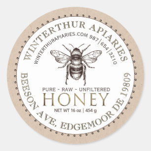 Editable White and Kraft Honey Jar Bee Label Runder Aufkleber