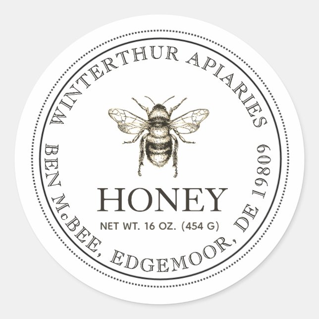 Editable White Honey Jar Bee Label Runder Aufkleber (Vorderseite)