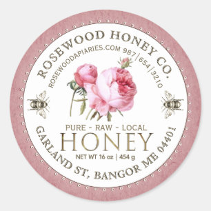 Editable White Rose Kraft Honey Jar Bee Étiquette