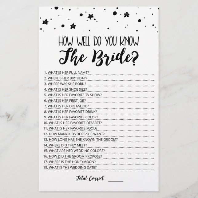 Editable Wie gut kennen Sie das Bride-Spiel? (Vorderseite)