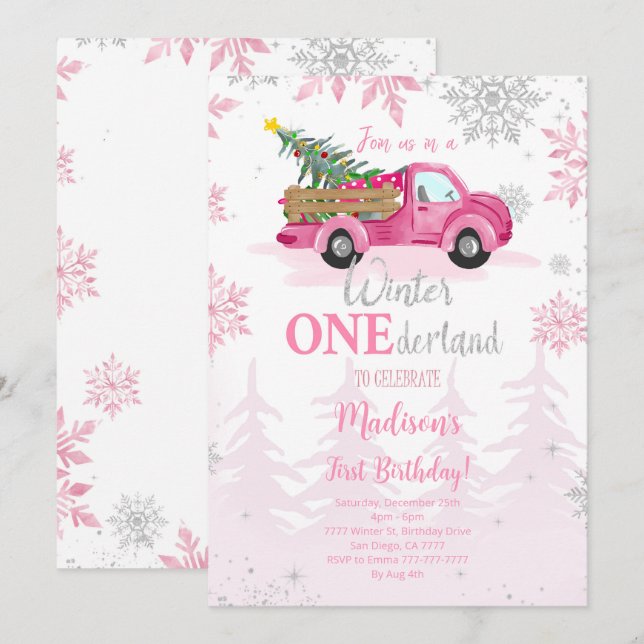 Editable Winter ONEderland Einladung (Vorne/Hinten)