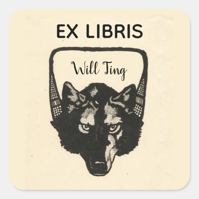 Editable Wolf Head Ex Libris Quadratischer Aufkleber (Vorderseite)