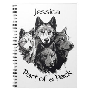 Editable Wolf Pack Graphic Black and White Wolves Notizblock