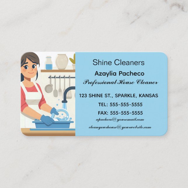 Editable Woman Washing Geschirrs Haushaltshilfe Visitenkarte (Vorderseite)