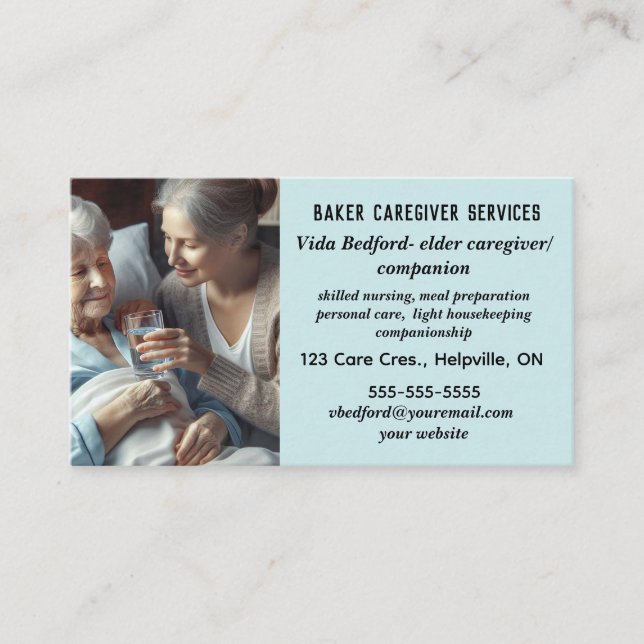 Editable Women Elder Caregiver Companion Services Visitenkarte (Vorderseite)