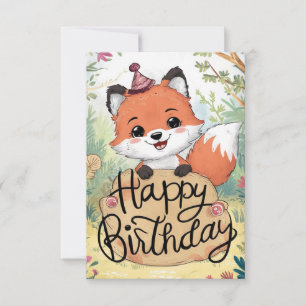 Editable Woodland Fox Birthday Karte