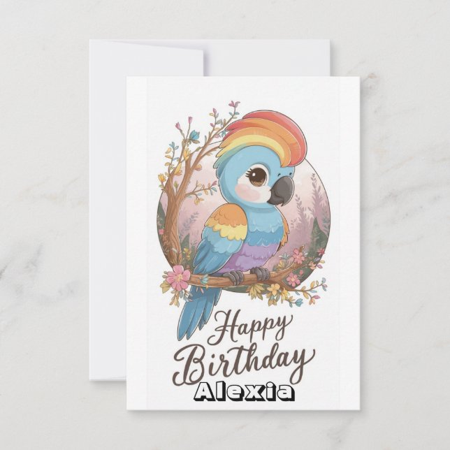 Editable Woods Parrot Digital Geburtstag Karte (Vorderseite)