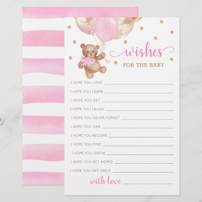 Editable Wünsche für den Baby Shower Teddy Bär (Vorne/Hinten)