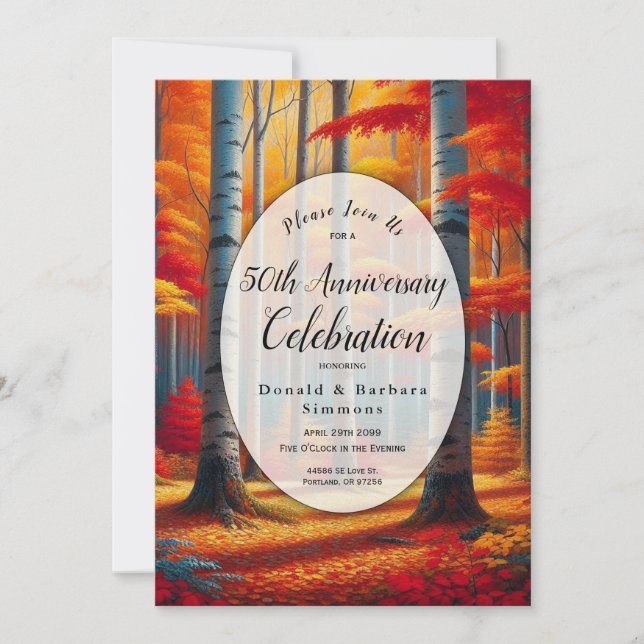 Editable Year Rustic Birch Tree Fall Jubiläum Einladung (Vorderseite)