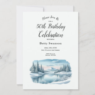 Editable Year Snowy Mountain Winter Lake Geburtsta Einladung