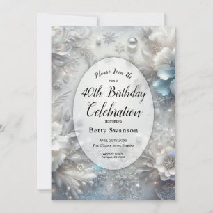 Editable Year Snowy Petals in Bloom Birthday Party Einladung