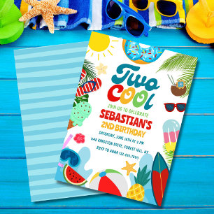 Editable Zwei Coole Pool Party Strand 2. Geburtsta Einladung