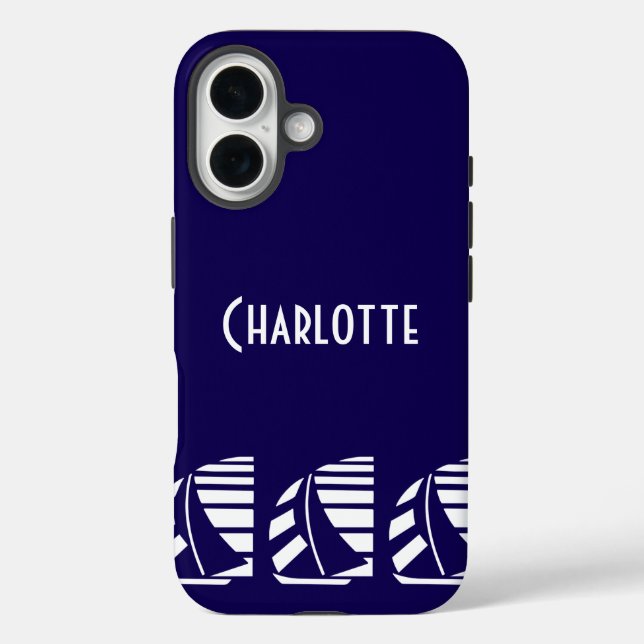 Editeable Nautical Racing Boats Blue White iPhone 16 Hülle (Rückseite)