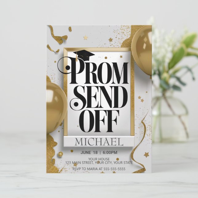 Editierbar luxuriöses Black Gold Prom abschicken Einladung (Stehend Vorderseite)