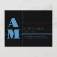 Editierbar Retro-moderne Monogram Light Blue & Bla