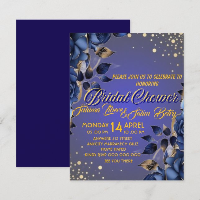Editierbar Royal Blue und Gold Digital Einladung (Vorne/Hinten)