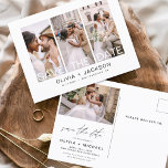 Editierbar Save the Date 4 Foto White Letters Postkarte<br><div class="desc">Modernes und elegantes Foto Save the Date Hochzeitskarte. Die Save the Date einladende Einladungskarte beinhaltet weiße Typografie,  schick und schlichtes Design auf weißem Hintergrund,  mit dem Sie Ihre individuelle Verlobung Fotografie hinzufügen können.</div>