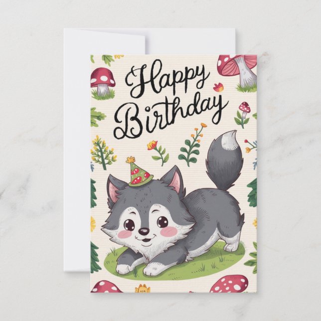 Editierbar Simple Wolf Digital Geburtstag Karte (Vorderseite)
