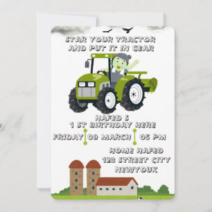 Editierbar Start Ihres Traktors 1. Geburtstag anim Einladung