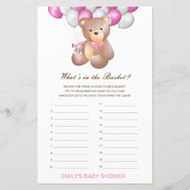 Editierbar Was ist im Basket Baby Shower Game? (Vorderseite)